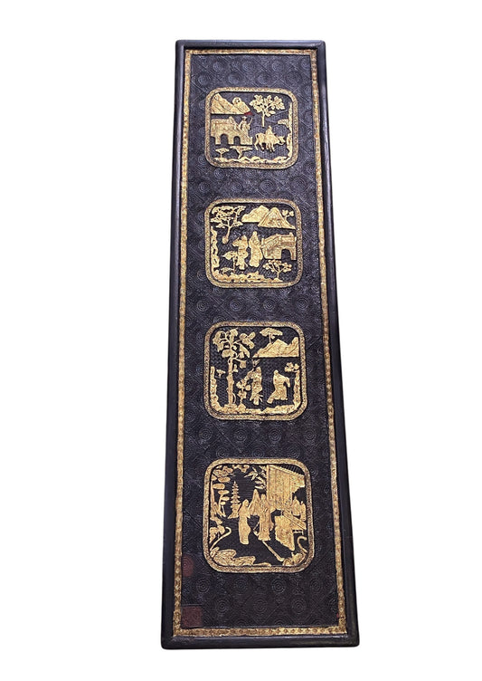 #6854 Antique 19th century Black and Gold Cinnabar Wall Hanging Panel   60" H