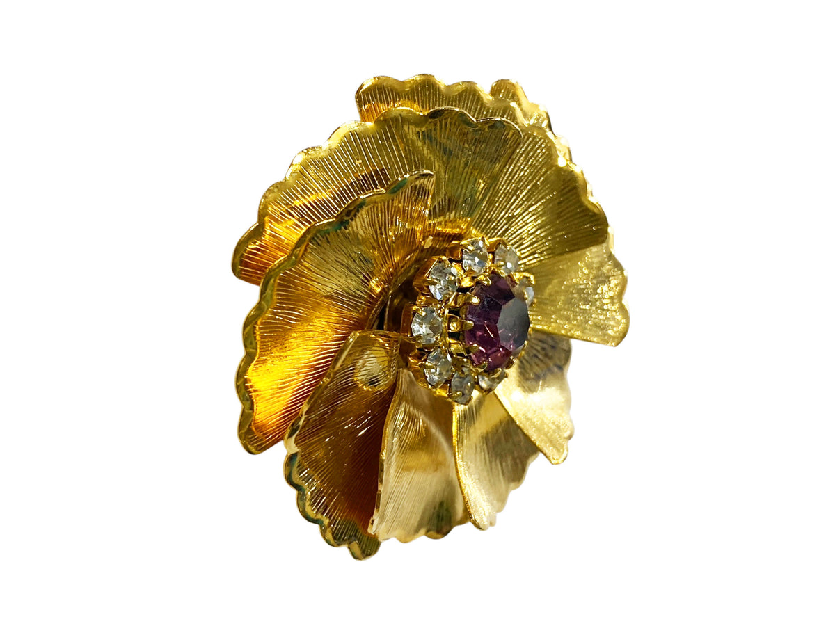 #27  Vintage elegant Gold Tone with Faux Ruby and Diamond Pin /Brooch