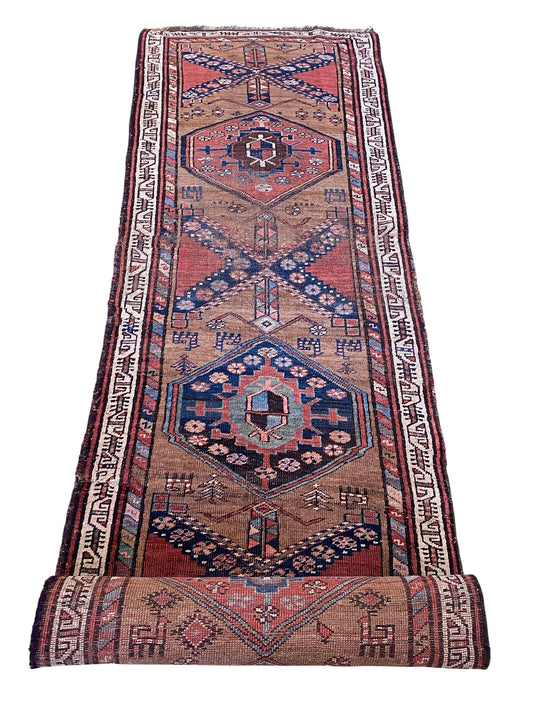 #520 Vintage Tribal  Kurdish Runner Rug | 3'x 11 ft |