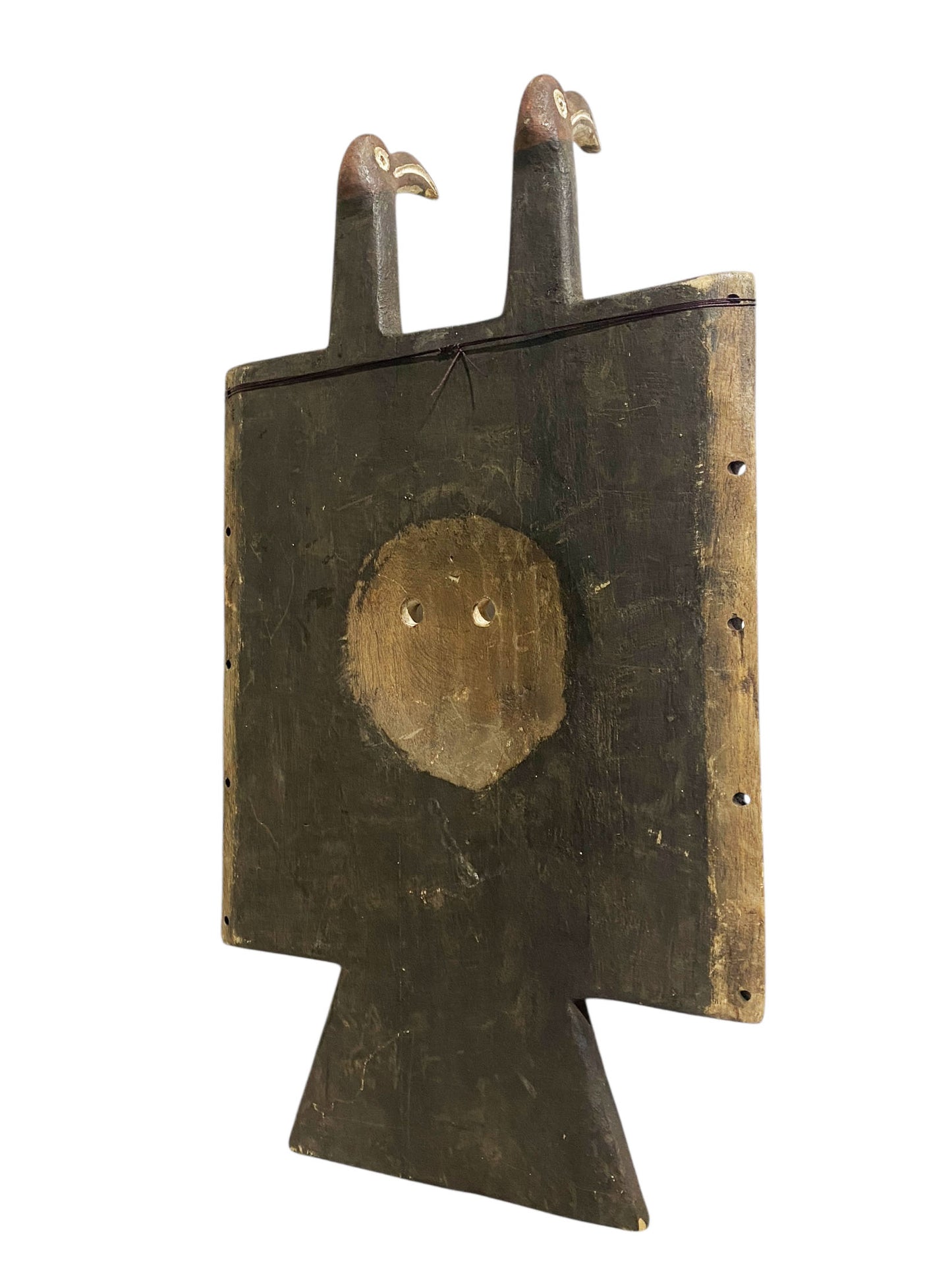 #1177 VTG African Toussian Bird Mask Carved Wood Plank Crest -Burkina Faso 25.5" H