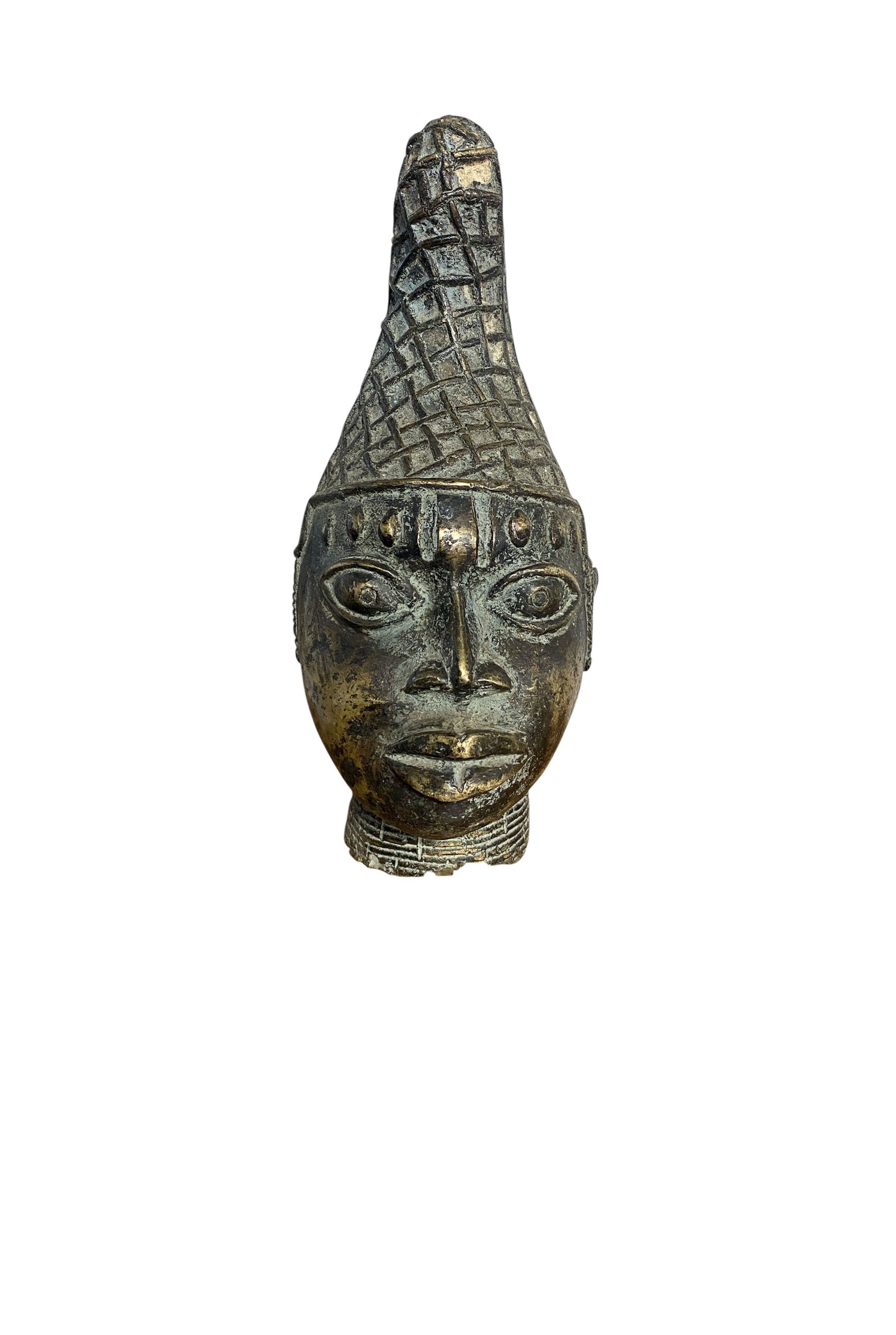 #1130 Vtg  Benin Bronze  Head of a Queen Nigeria 14" H