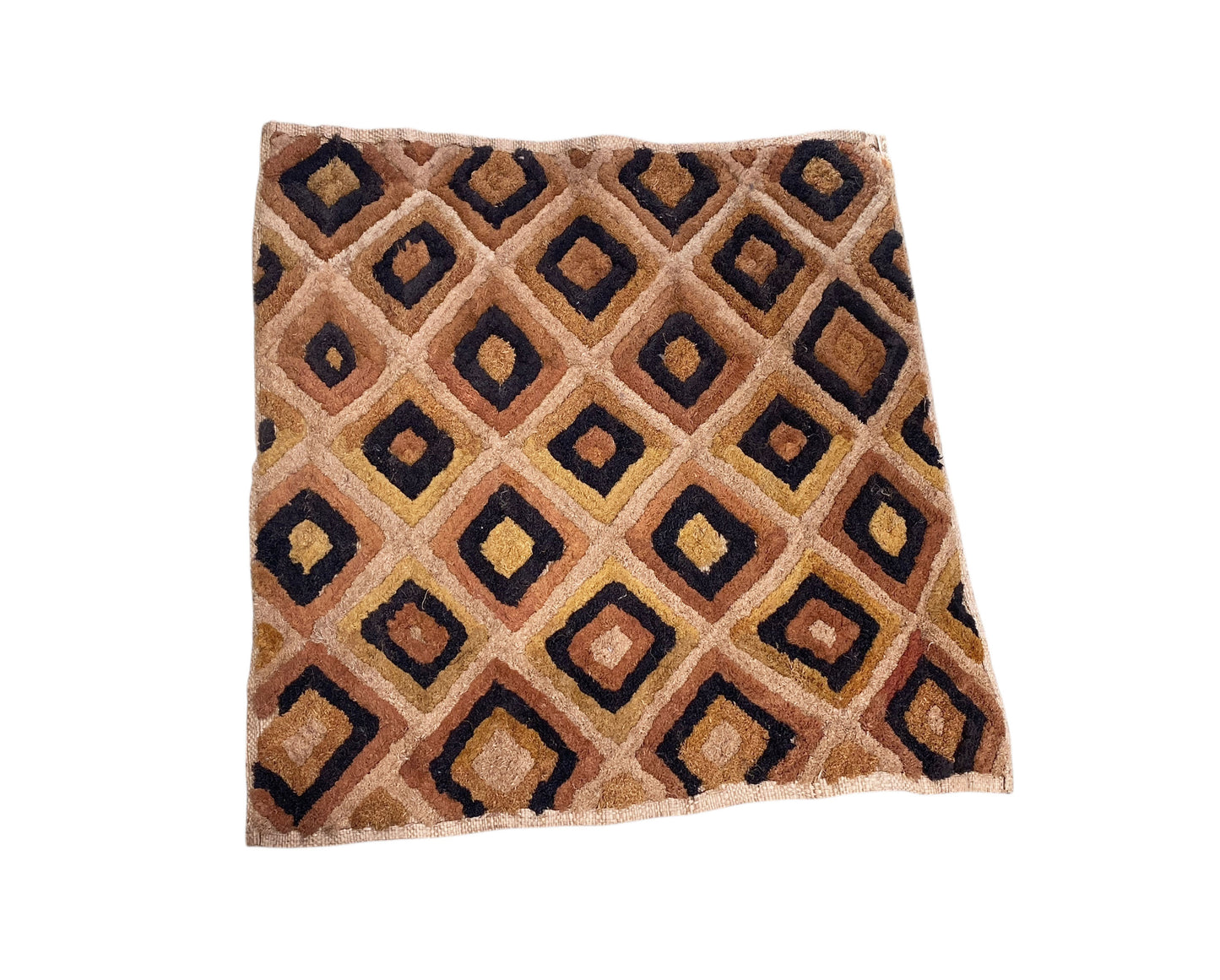 #1849 Vintage African Tribal Kuba Kasai Velvet Raffia Textile 24" by 23"