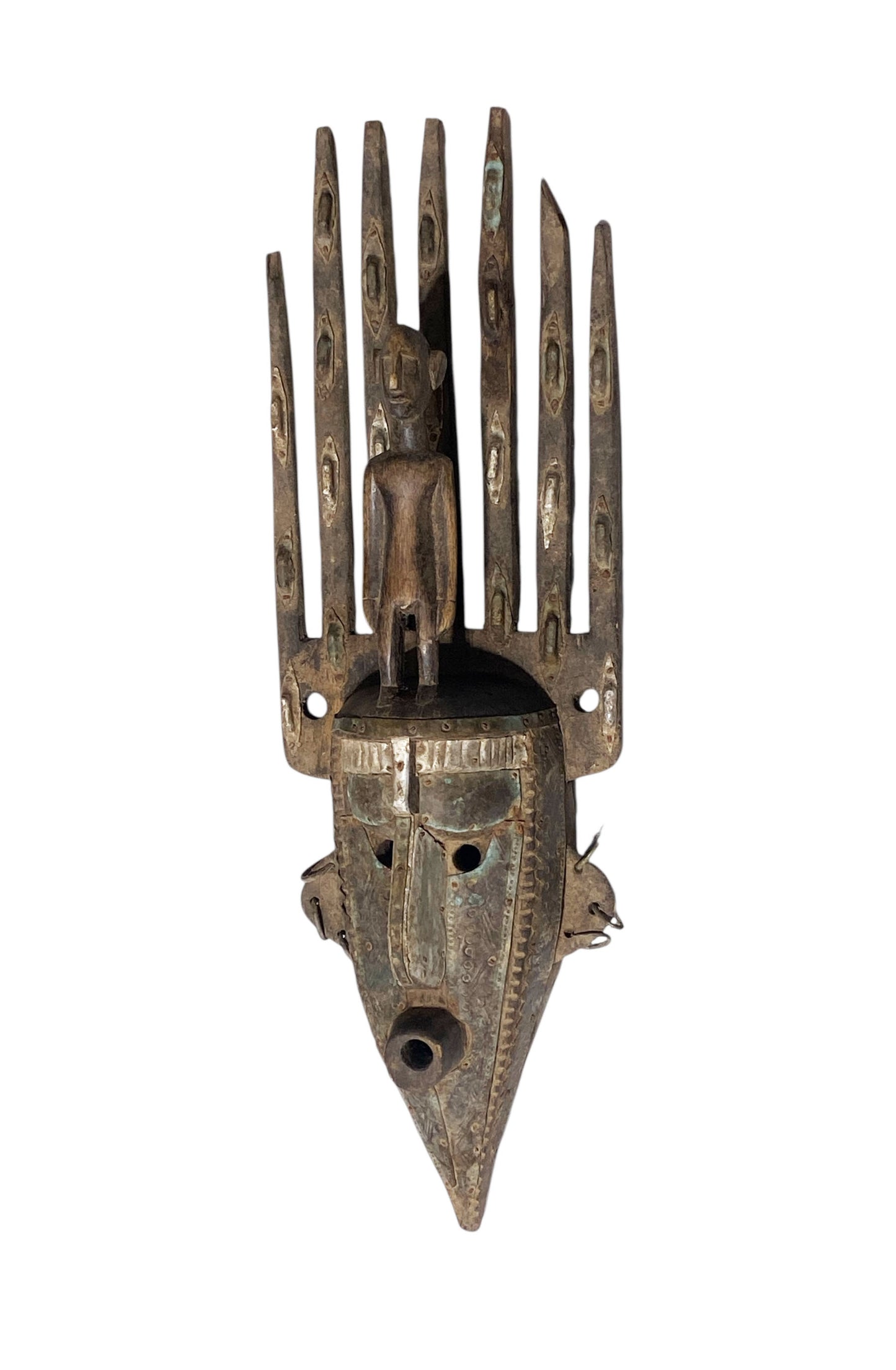 #1171 Vintage  African Bamana Ntomo Marka Mask W/ Aluminum 27" H