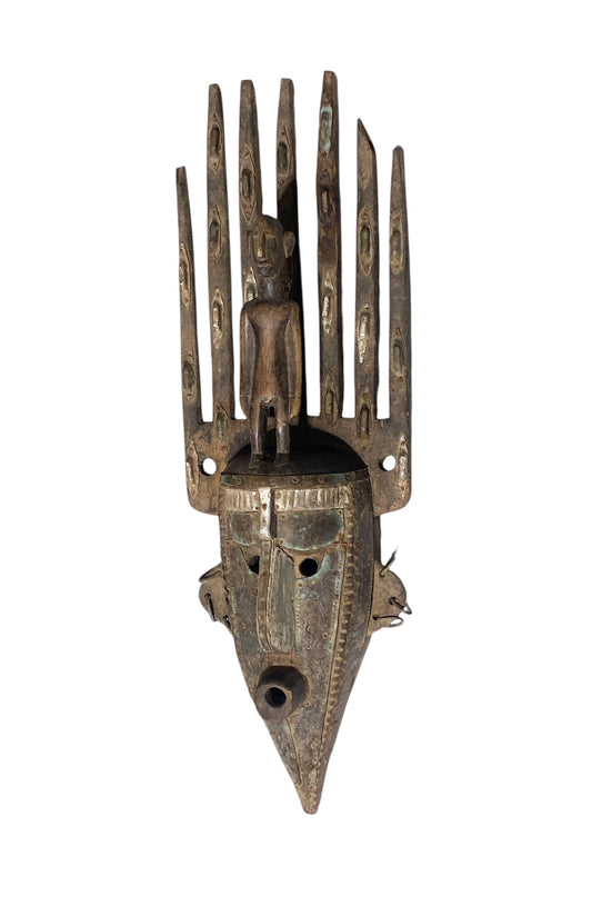 #1171 Vintage  African Bamana Ntomo Marka Mask W/ Aluminum 27" H