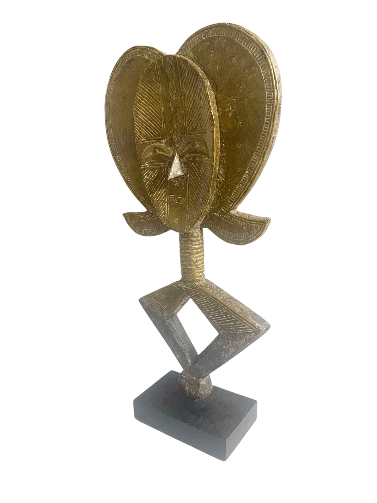 #1195 VTG Bakota Brass and Wood  Sculpture w/Stand 22" H