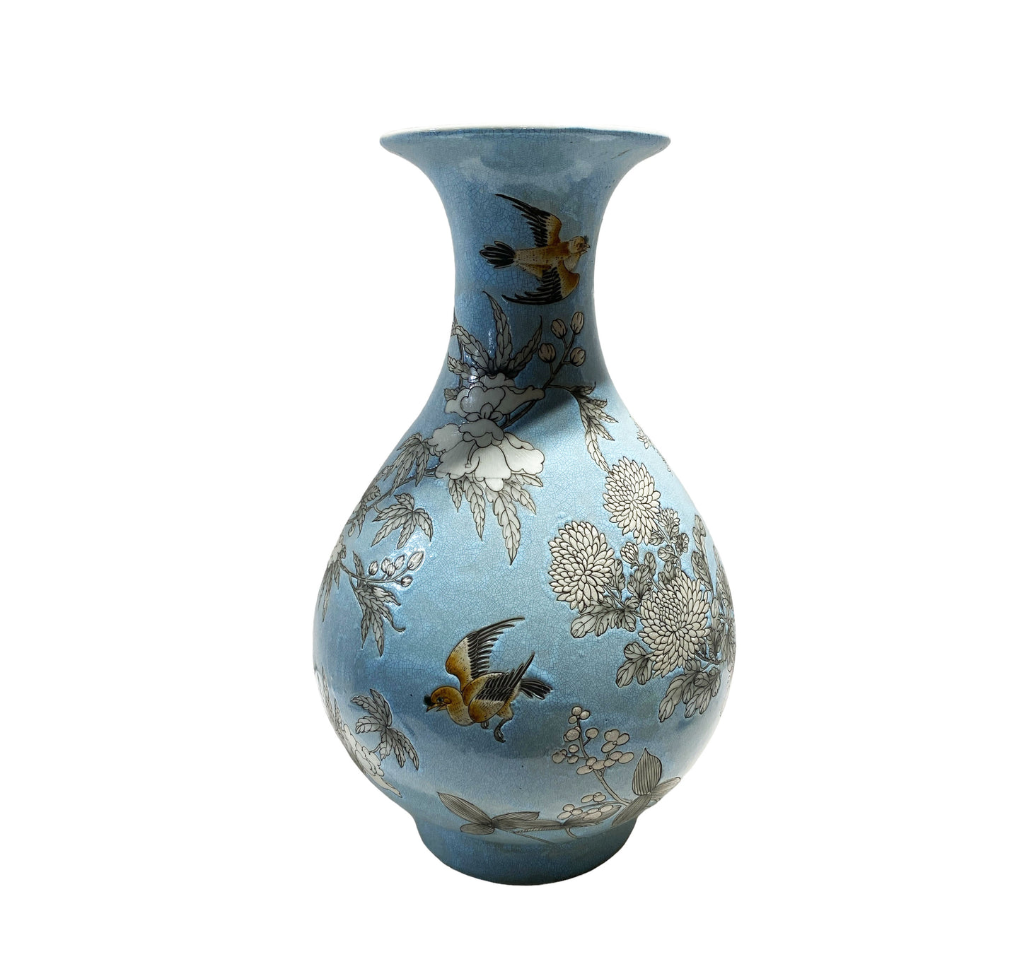 #7275  Vtg Chinese Famille Rose Porcelain Chrysanthemum  Vase 17.5" H