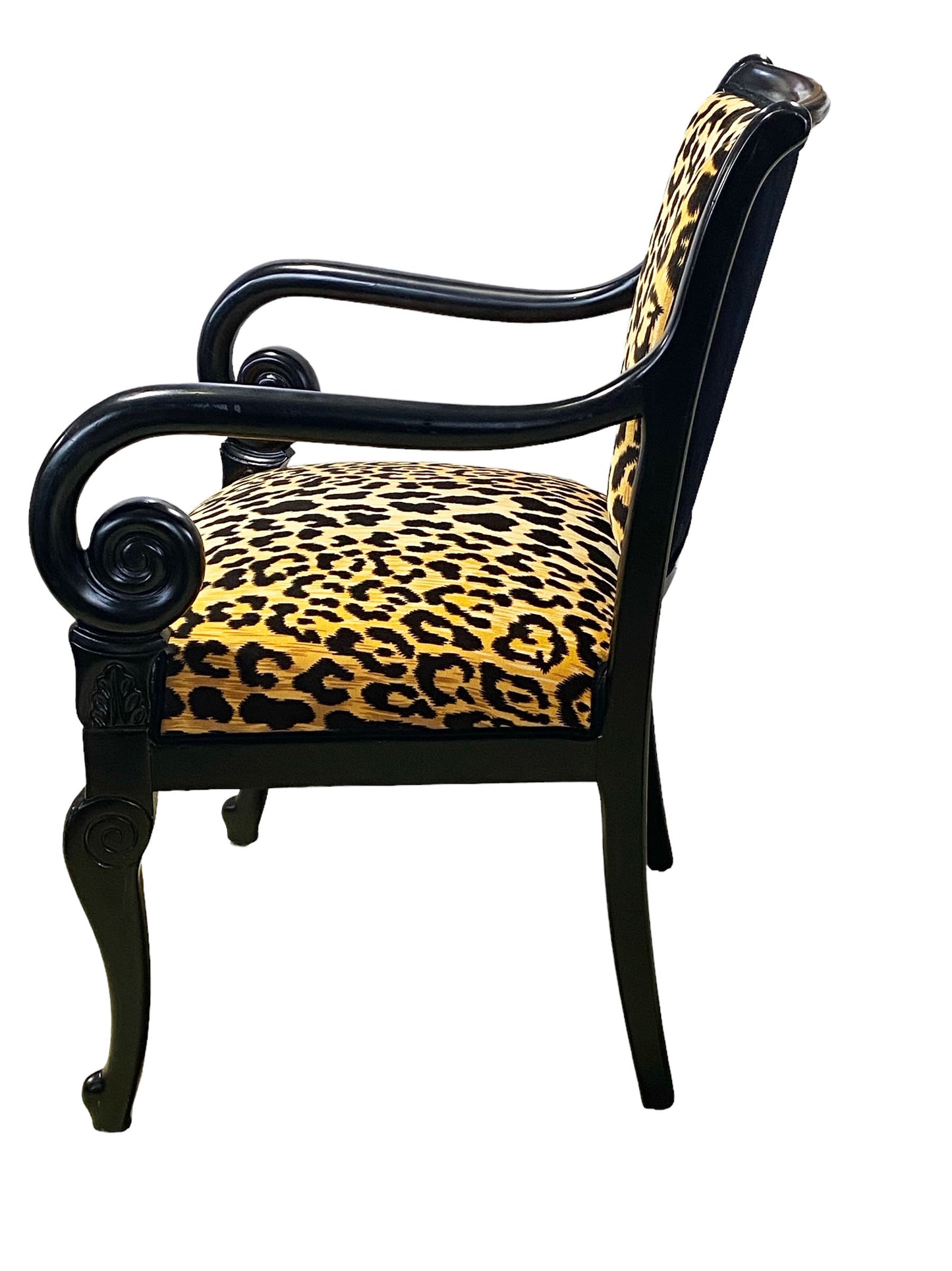 #6173 Vintage French Style Lacquer Wood Chair W/ animal Print  Fabric