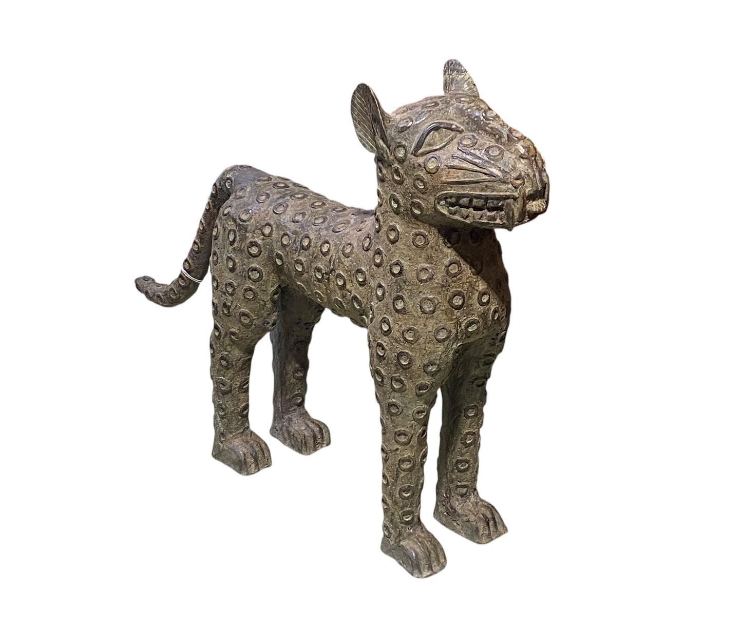 #6187 LG Benin Bronze Leopard 19" H  by 23" D Nigeria