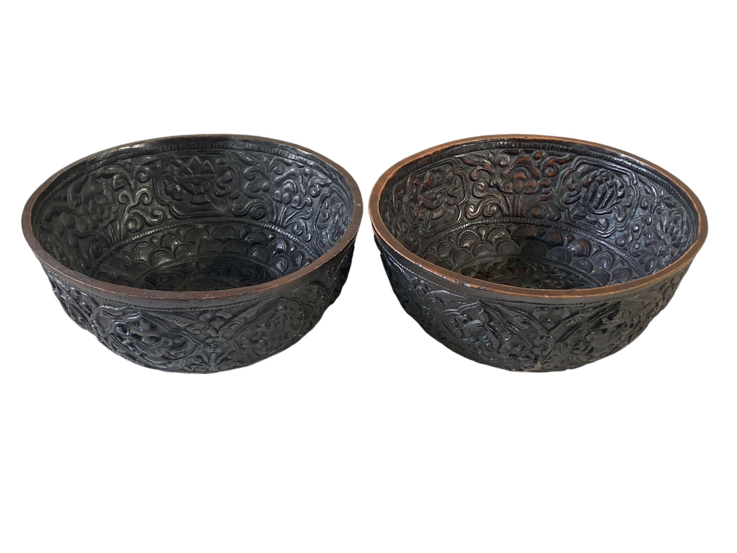 #6228 Pair of  Vintage Himalayan Resin Phuru Offering  Bowls. 6" Diameter