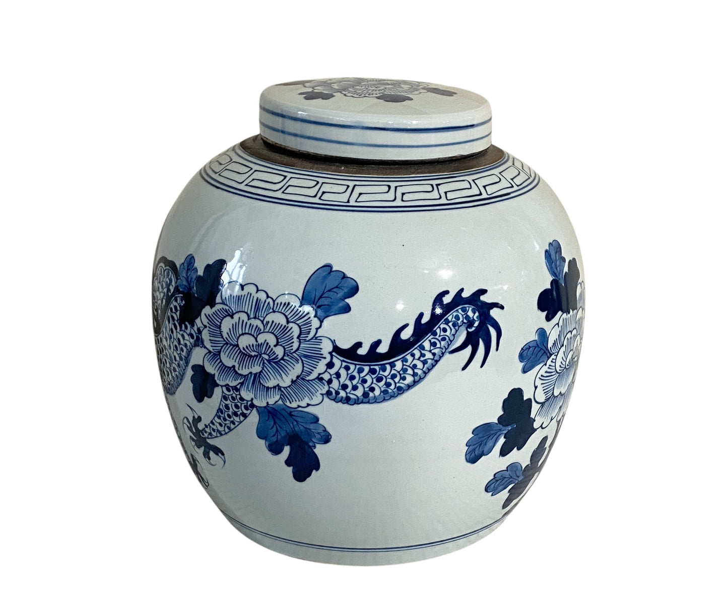#3140 Chinoiserie B &W Porcelain Ginger Jar W/Dragon 12" H