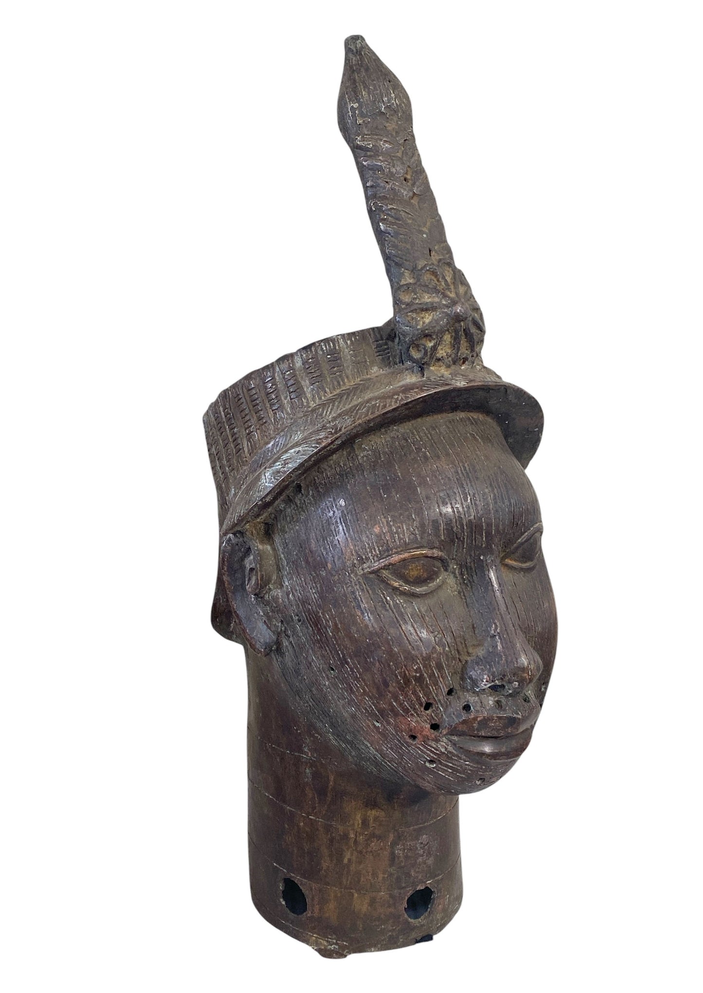 # 969 Superb Lg Benin Bronze Head of Oba Nigeria African 21.5" H
