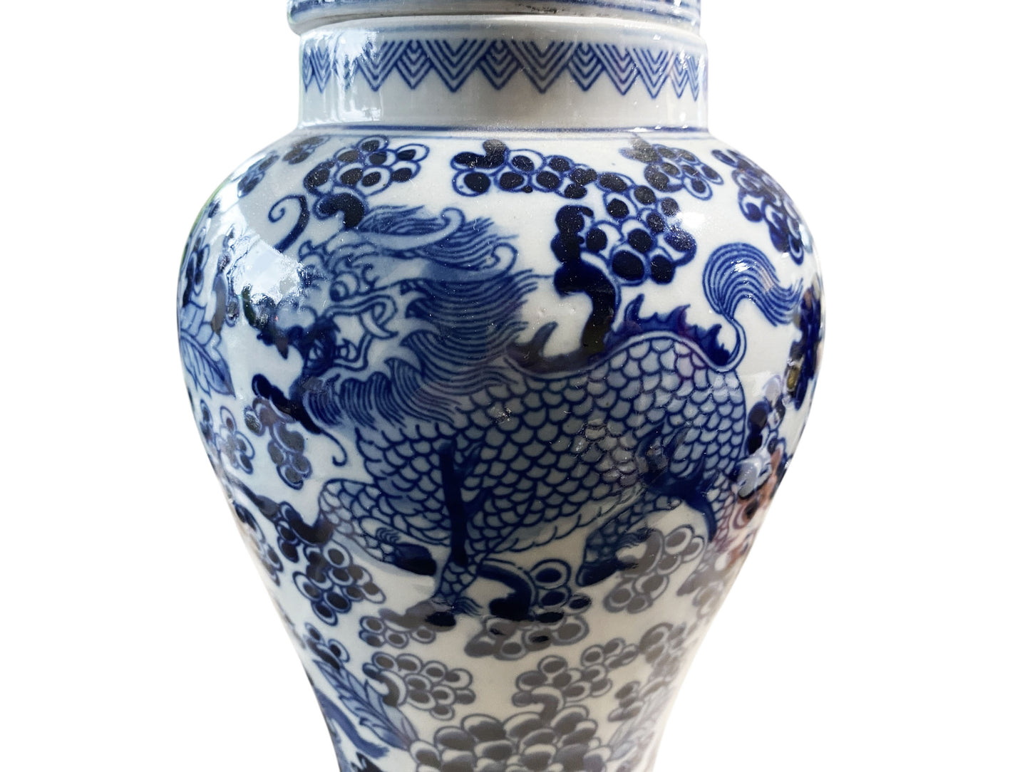 #6476 Chinoiserie Blue and White Porcelain Covered Jar 13" H