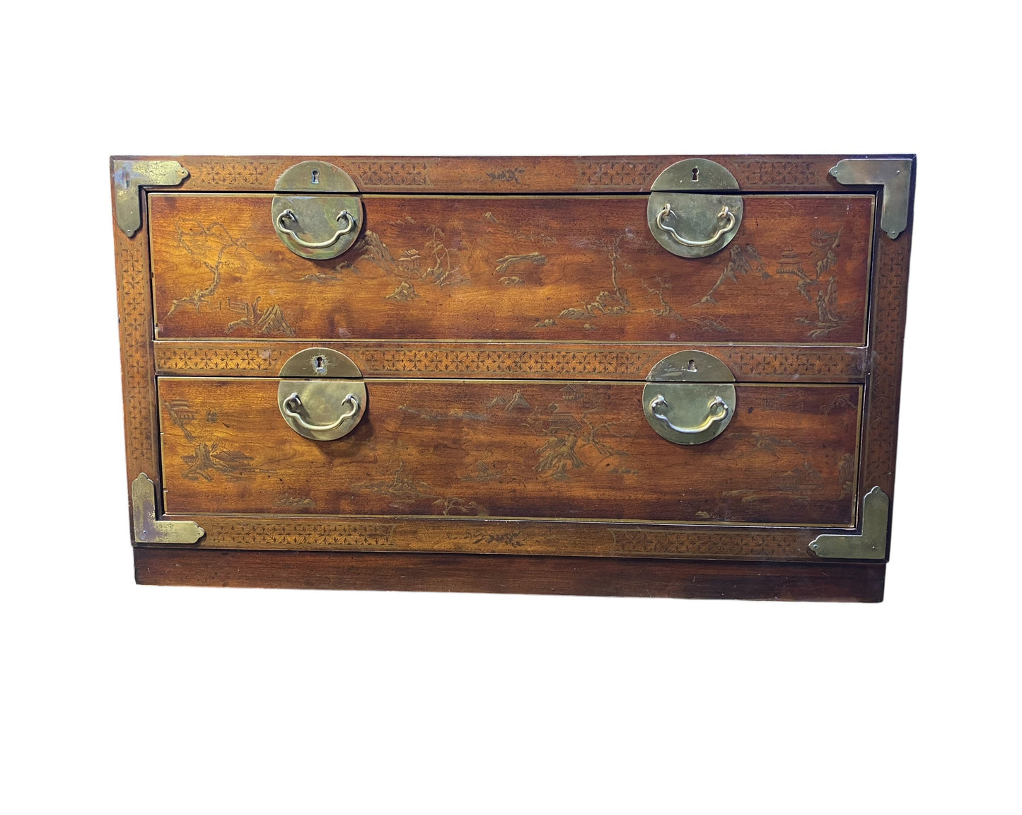 #274 Vintage  Drexel  Tansu Style Chest with hand painted chinoiserie  24" H