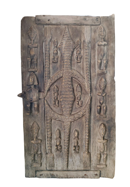 #1059 Vintage  Dogon Granary Door With Crocodiles Mali African 50" H