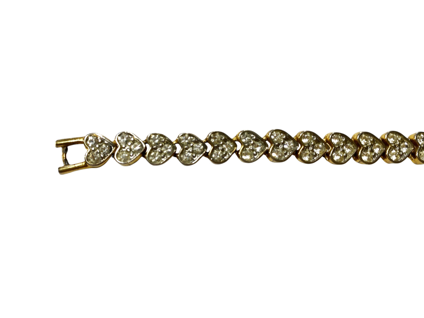 #68 Vintage  Faux Gold Tone  Pave Rhinestone Heart Tennis Bracelet