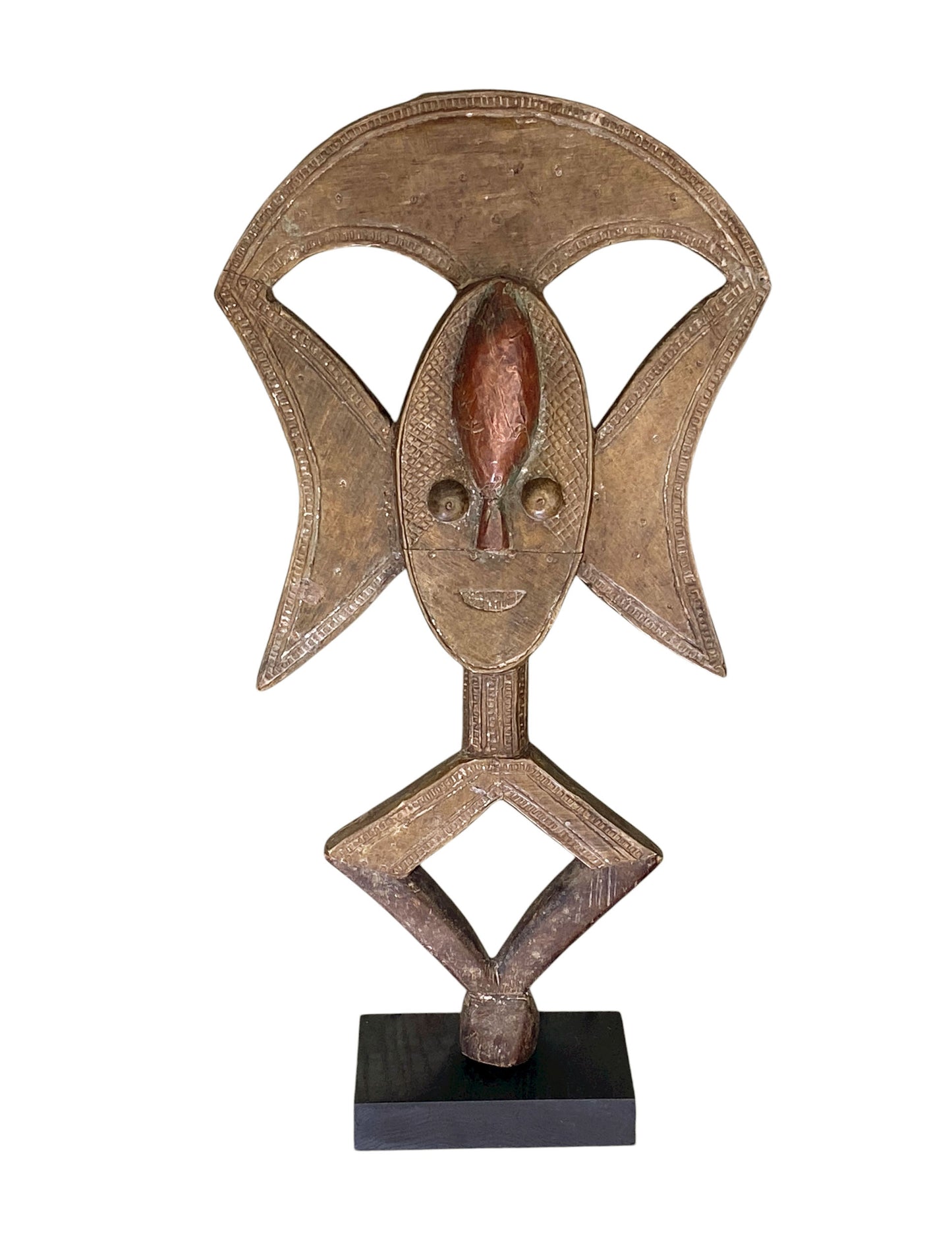 #1173 VTG Bakota Brass and wood  Sculpture w/Stand 24.5" H