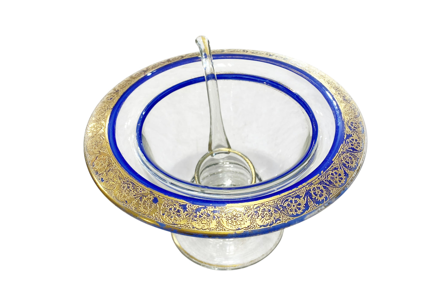 #658 Antique French Glass Condiment or Caviar Dish W/enamel and gild 4" H