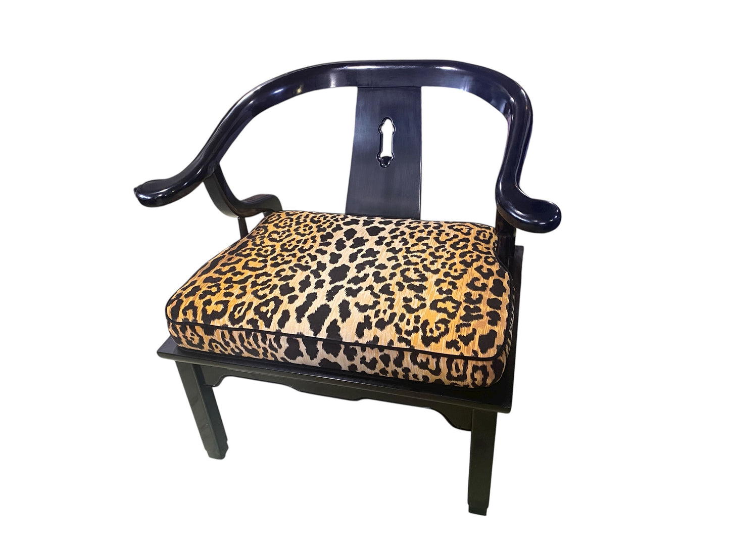 #209 1960's James Mont Style Chinese Black Lacquer Horseshoe Back Club Chair