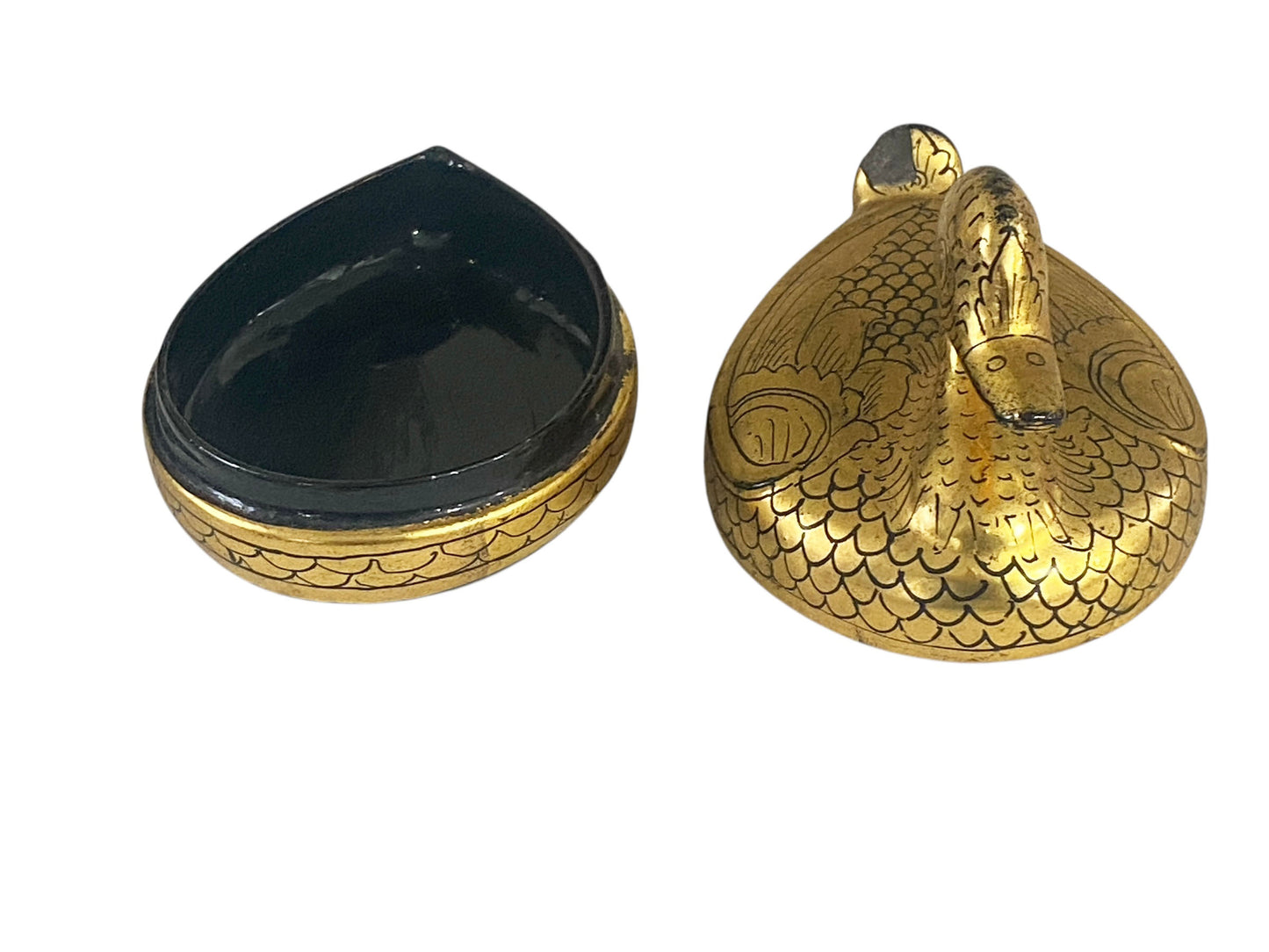 #674 Vintage Burmese Gold Painted Wood Lacquered Duck Trinket Box