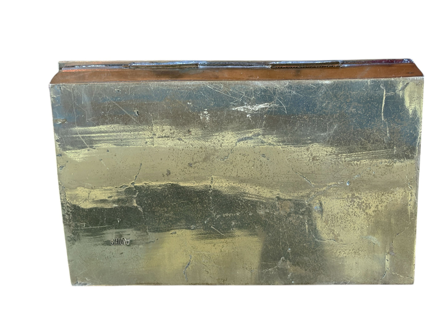 #633 Vintage Chinoiserie  Enamel Repousse on Brass Hinged Chinese Box