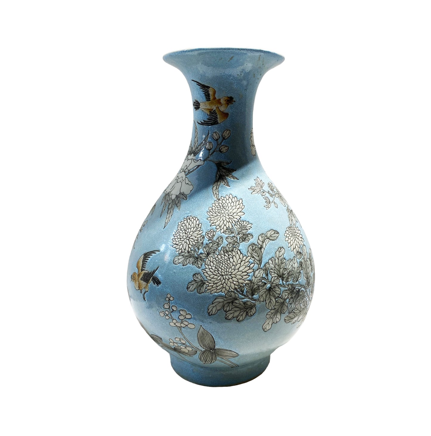 #7275  Vtg Chinese Famille Rose Porcelain Chrysanthemum  Vase 17.5" H
