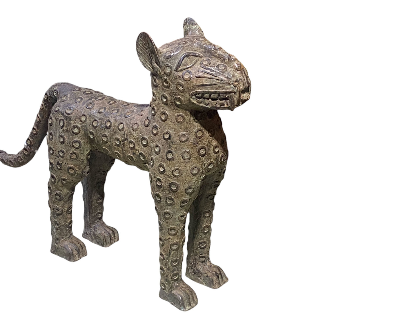 #6187 LG Benin Bronze Leopard 19" H  by 23" D Nigeria