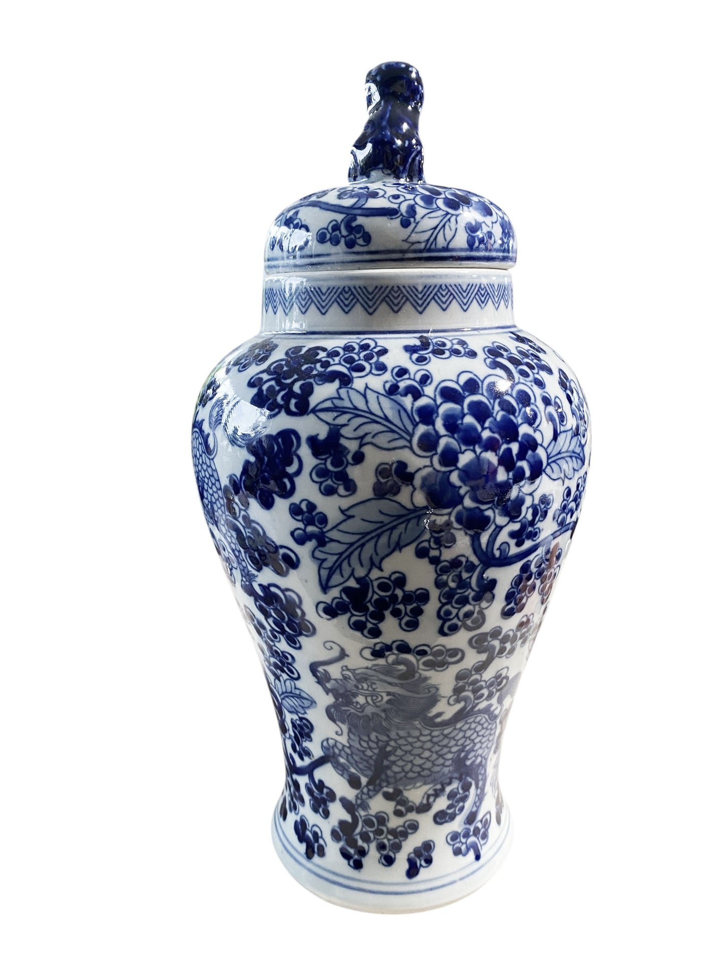 #6476 Chinoiserie Blue and White Porcelain Covered Jar 13" H