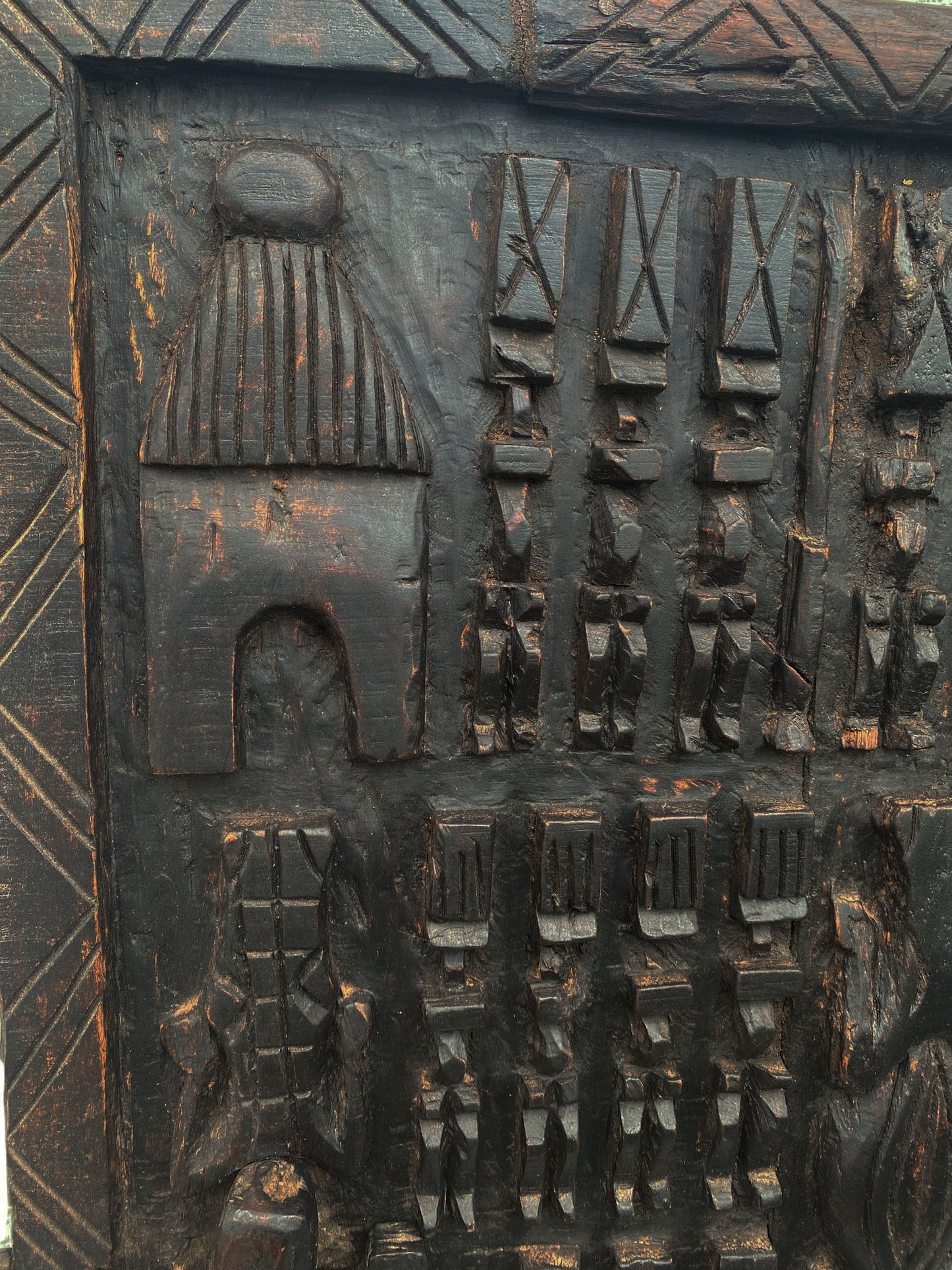 #6829 Vintage Granary Dogon Door w/Nomoo Ancestors /crocodiles/ Mali African 36" H