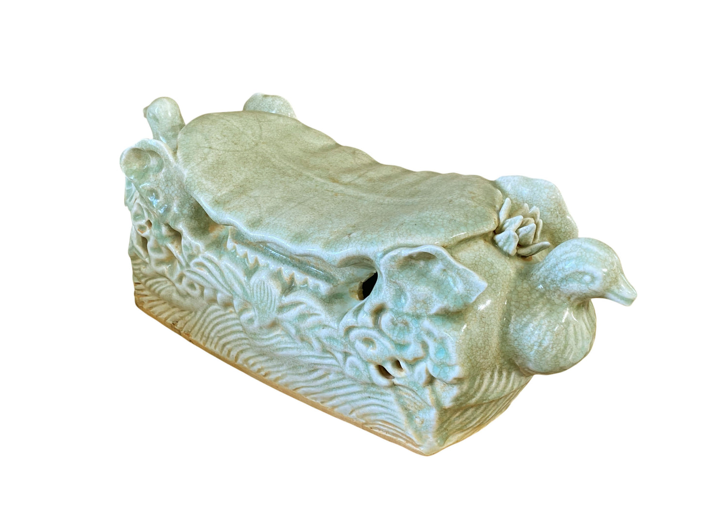 #120 Asian Celadon Ceramic Headrest with doves