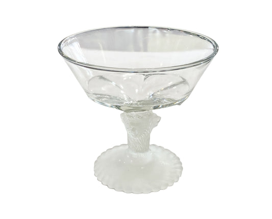#650 Vintage Frosted footed Glass  Bowl W/Lions Head 6.5" H