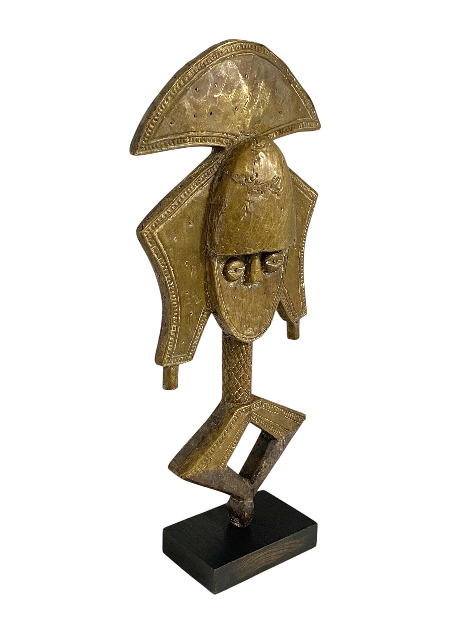 #1169 VTG Bakota Brass and wood  Sculpture w/Stand 24" H