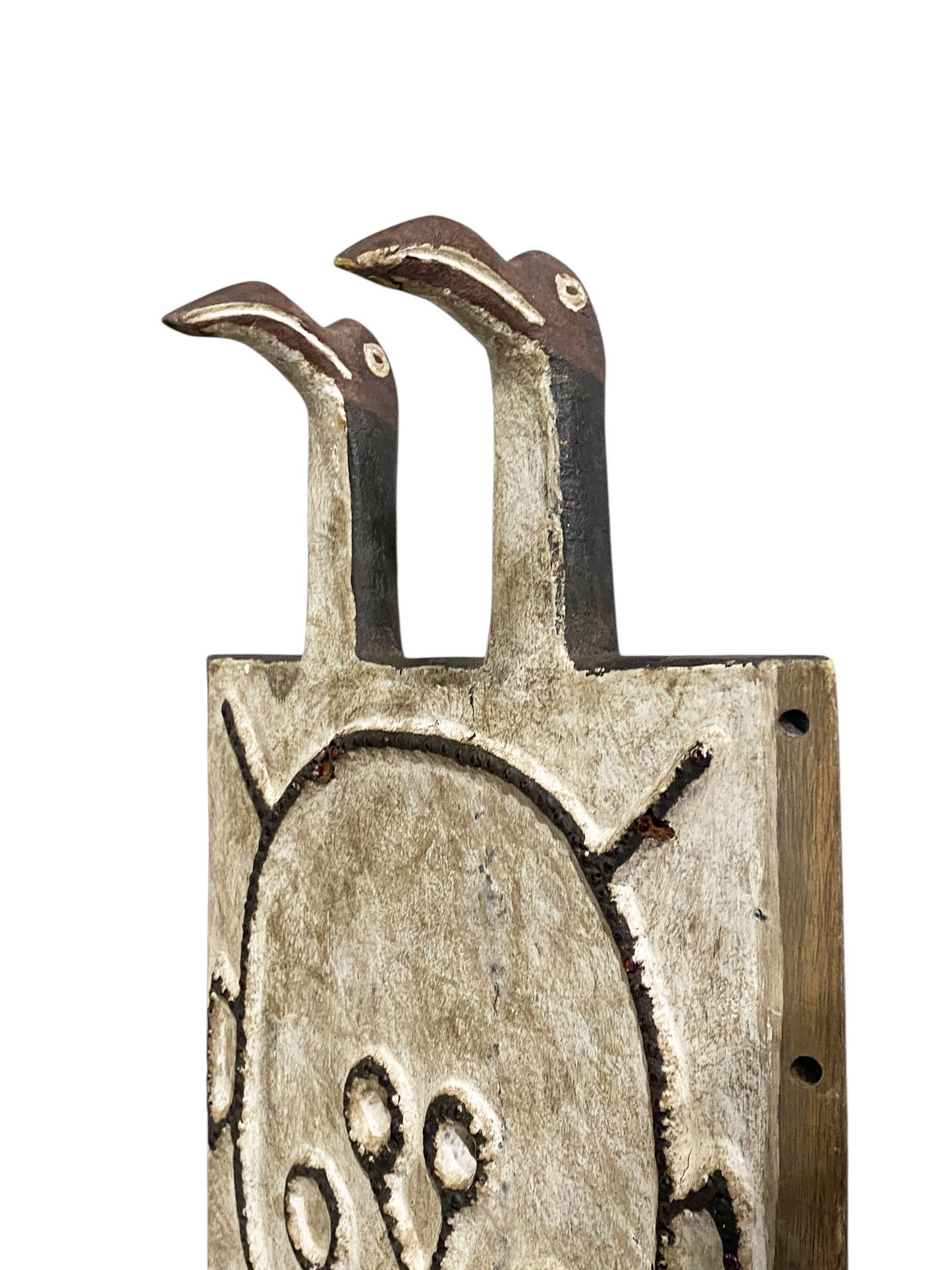 #1177 VTG African Toussian Bird Mask Carved Wood Plank Crest -Burkina Faso 25.5" H