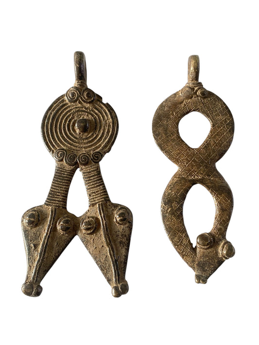 #1185 Vtg  Gan Bronze Amulets Pendants/gold Weight /Ornate Serpents Burkina Faso S/2
