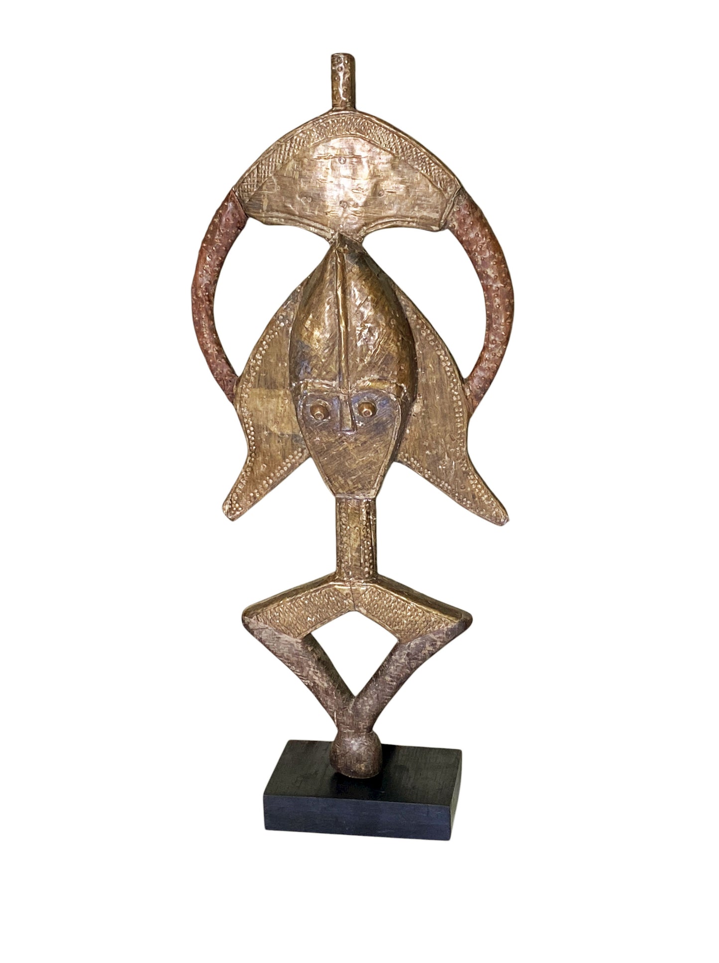 #1188 VTG Bakota Brass and wood  Sculpture w/Stand 25.75" H