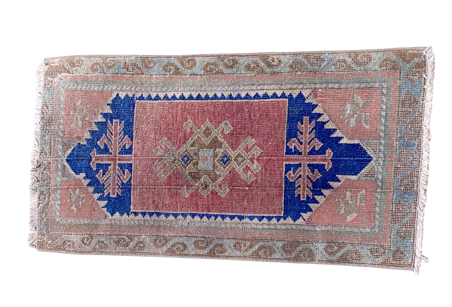 #666 Vintage Turkish Hand Knotted  Small Accent Rug 17" w by 33 "