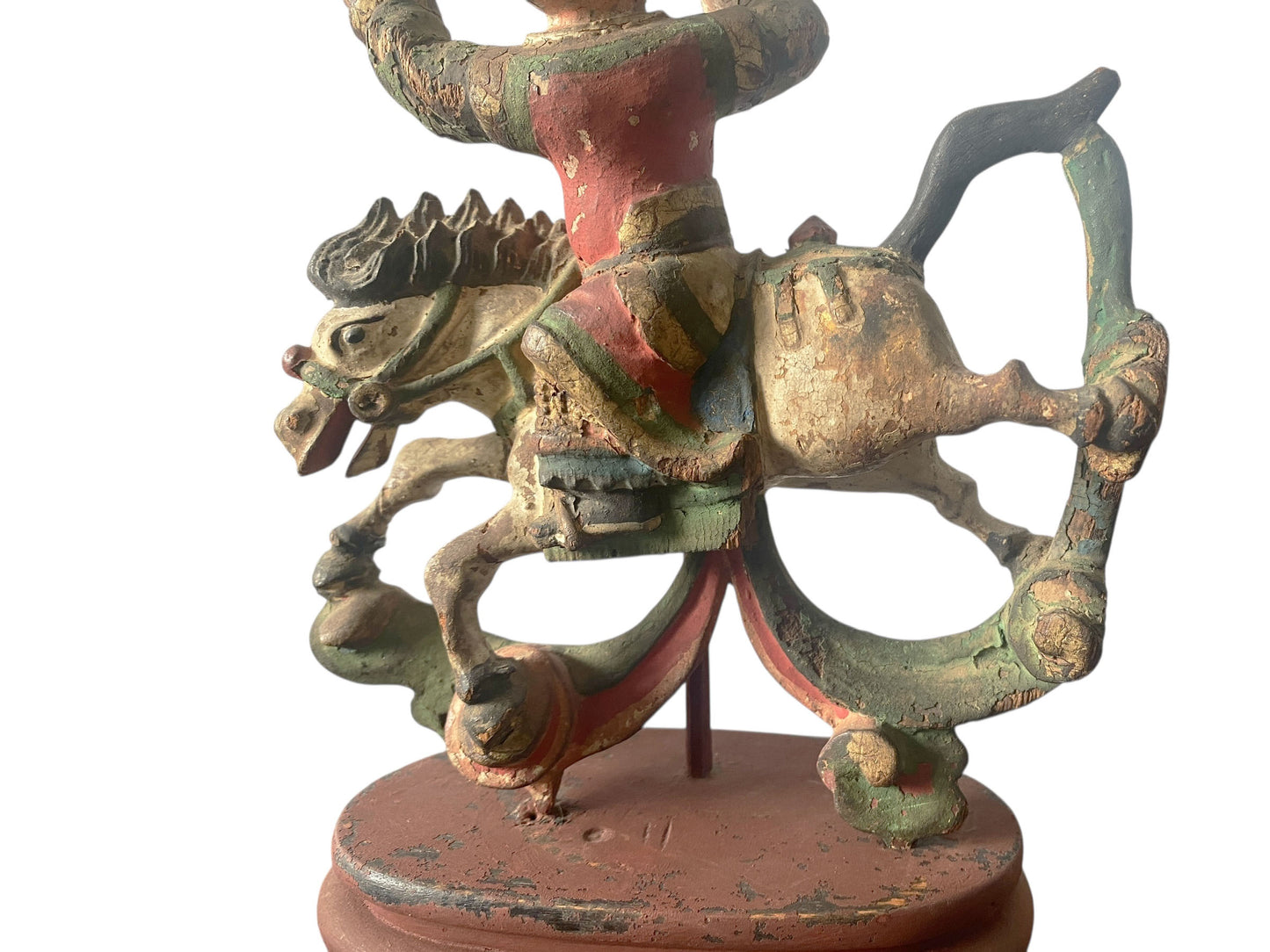 #7153 Antique Asian Chinese 1800's Carved Wood Figure Of An Equestrian