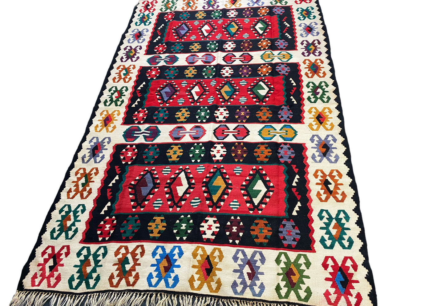 #5953  Tribal Old Hand Knotted Wool  Anatolian  Kilim Rug, Anatolian 94"