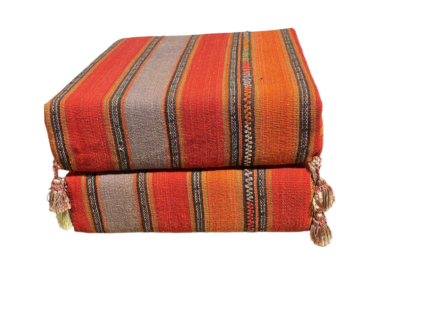 #6083 Vintage Tribal Moroccan Kilim  Square Floor Cushions  Set Of Two.