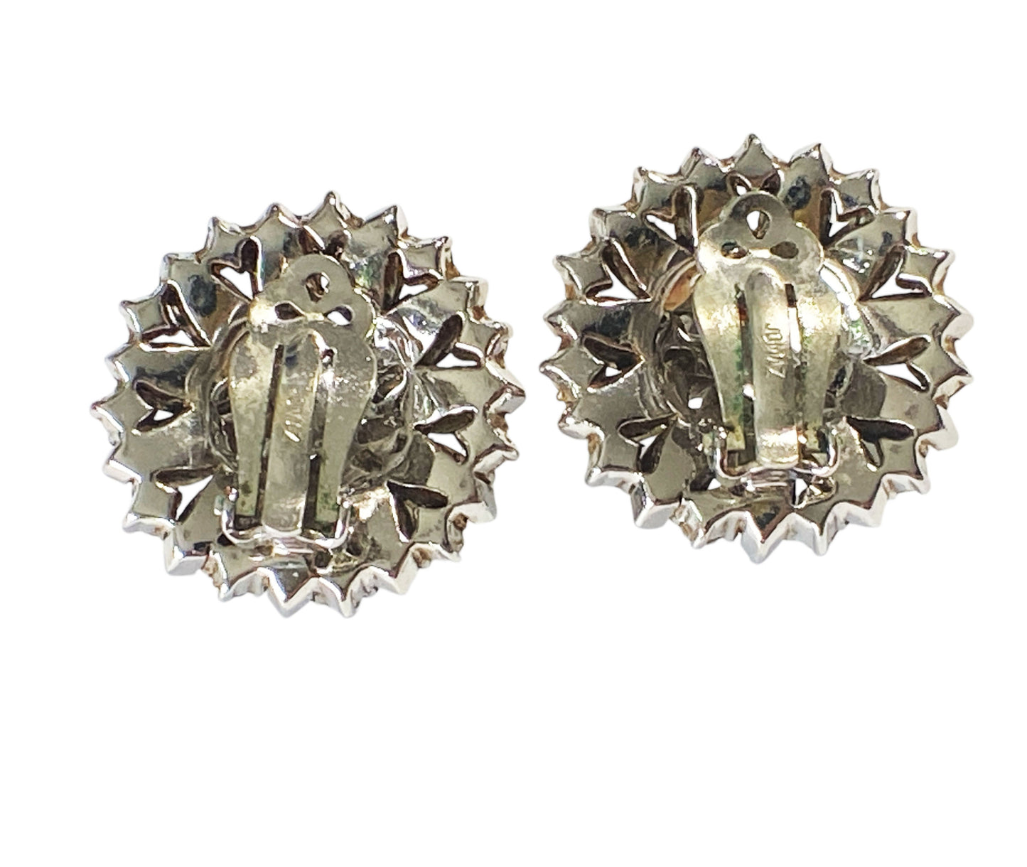 #6202  Joseph Mazer Vintage Silver & Rhinestone Clip On Button Earrings