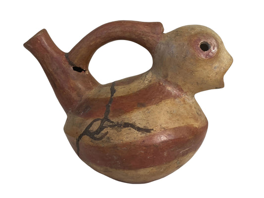 #6178  Old Pre-Columbian Style Inca culture clay vessel Bird With Stirrup Spout Jar 6.5" H
