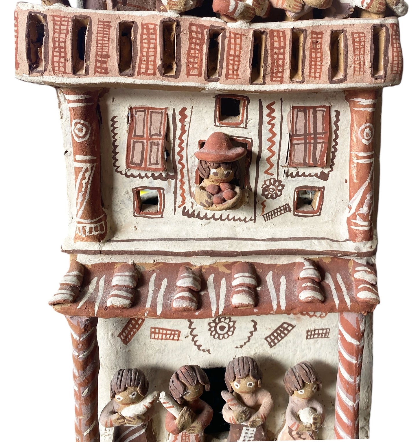 #6239 Vtg Peruvian Ayacucho Red Clay Terra Cotta Village House Building Peru Folk Art 17.5"H