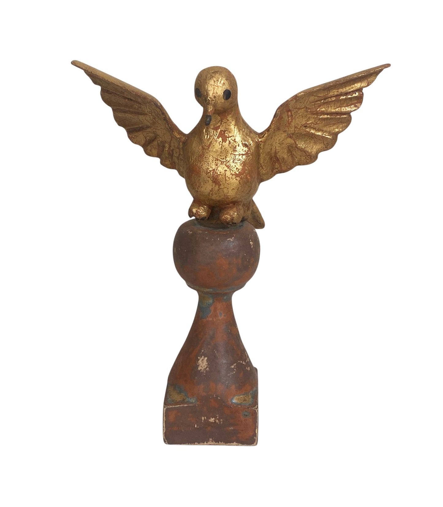 #6375 Superb Carved Wood Dove the Holy Spirit Sculpture on Finial 7" H