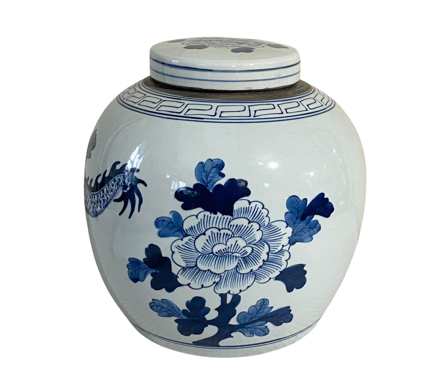 #3140 Chinoiserie B &W Porcelain Ginger Jar W/Dragon 12" H