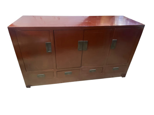 #399 Vintage Chinoiserie Dark Red Lacquer Finish  Chest 37.5" H by 63" W