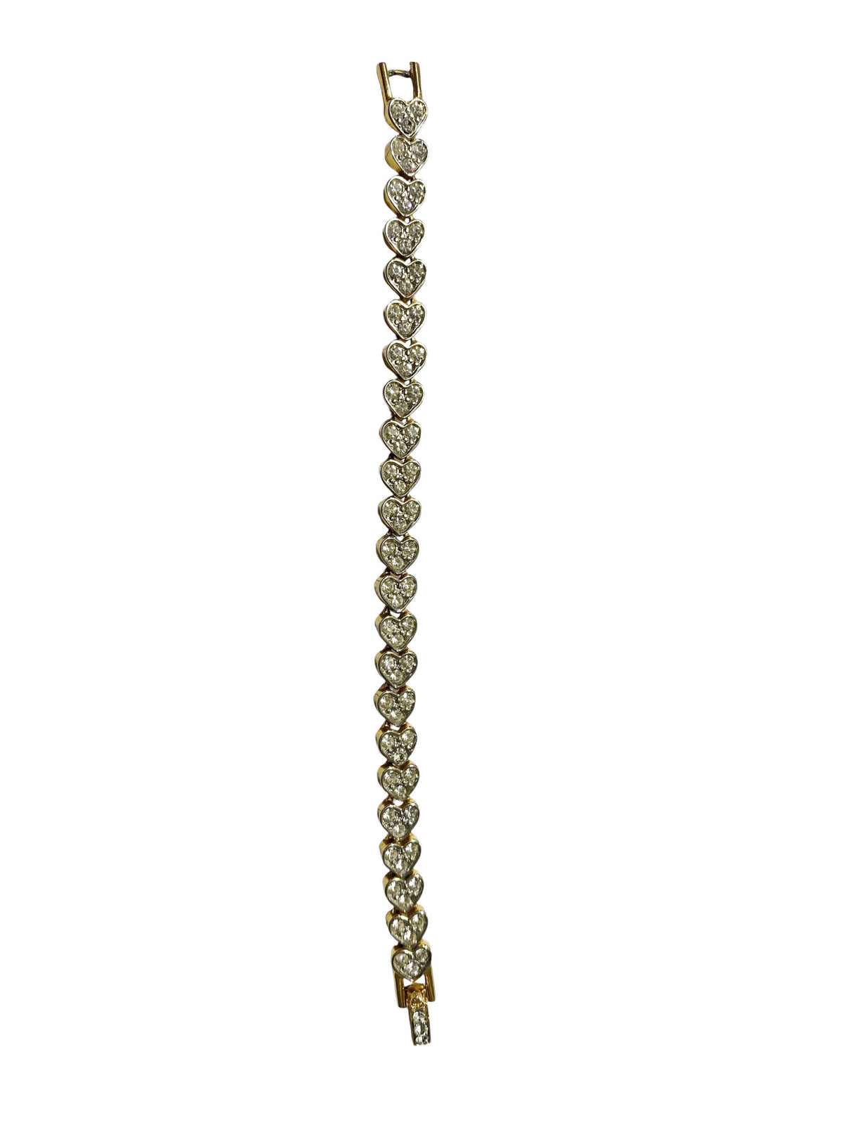 #68 Vintage  Faux Gold Tone  Pave Rhinestone Heart Tennis Bracelet