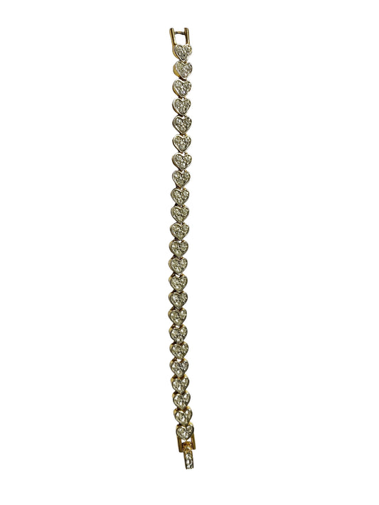 #68 Vintage  Faux Gold Tone  Pave Rhinestone Heart Tennis Bracelet