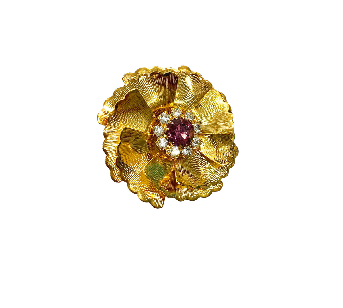 #27  Vintage elegant Gold Tone with Faux Ruby and Diamond Pin /Brooch