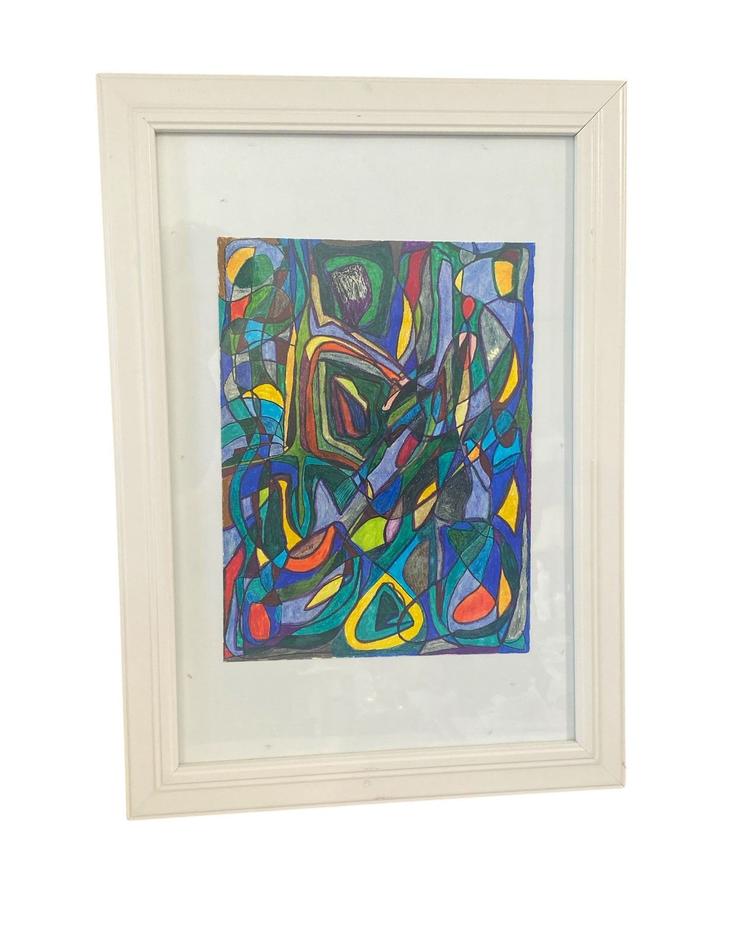 #82 Felt Pens On Paper  Abstract  Yjr Framed " Mosaic Window"