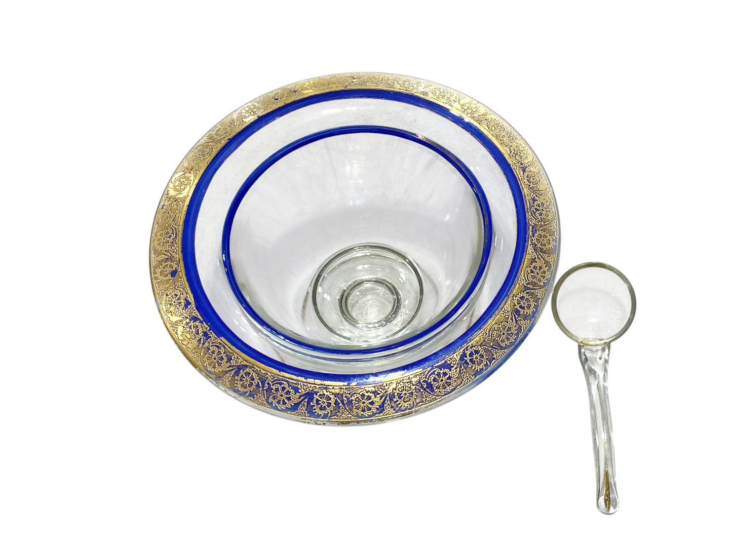 #658 Antique French Glass Condiment or Caviar Dish W/enamel and gild 4" H