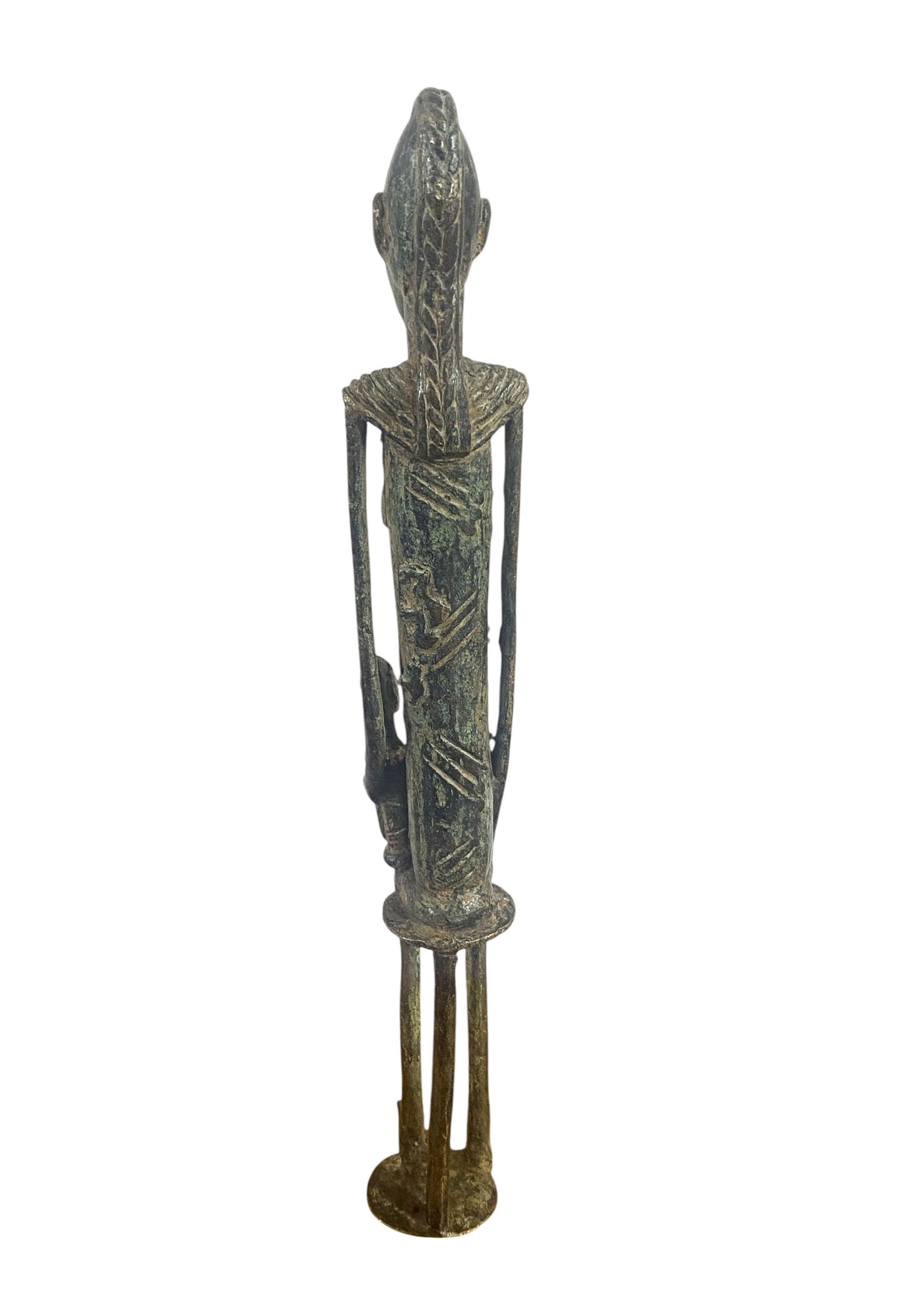 #1198 Vintage Dogon Bronze Maternity Figure Sculpture Giacometti Style Mali 13" H